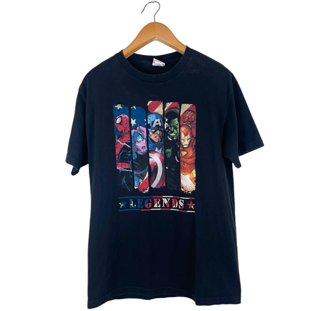 Vintage Marvel Legends Black T-Shirt Mens Size Large Comic Heroes Graphic Cotton